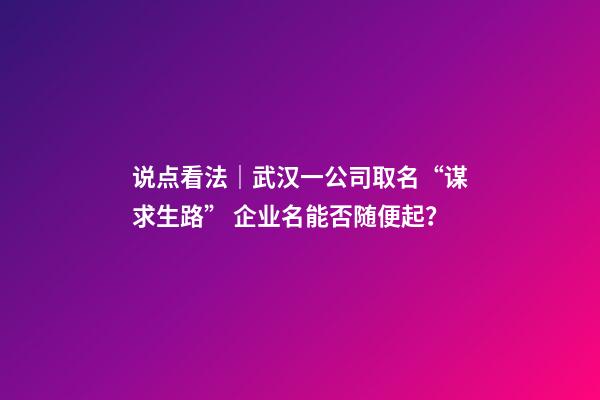 说点看法｜武汉一公司取名“谋求生路” 企业名能否随便起？-第1张-公司起名-玄机派